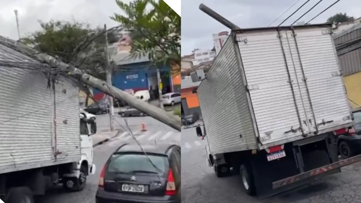 Poste cai sobre caminhão e deixa moradores sem energia na Pampulha, em BH