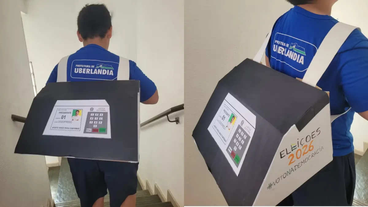 Estudante de 10 anos cria 'mochila maluca' em formato de urna eletrônica e faz sucesso em escola de Minas Gerais